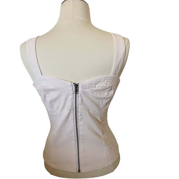 H&M Divided Beige Sleeveless Stretch Fitted Top Zip Back Cutout V-Neck Size 10 - Picture 2 of 8
